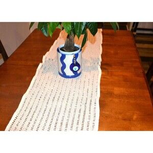 Vintage Tabletop Runner Macrame Cotton Coastal Mod Boho Shabby and Core